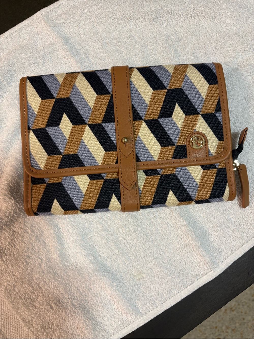 Spartina 449 Geometric Canvas Clutch in Tan, Navy & Cream